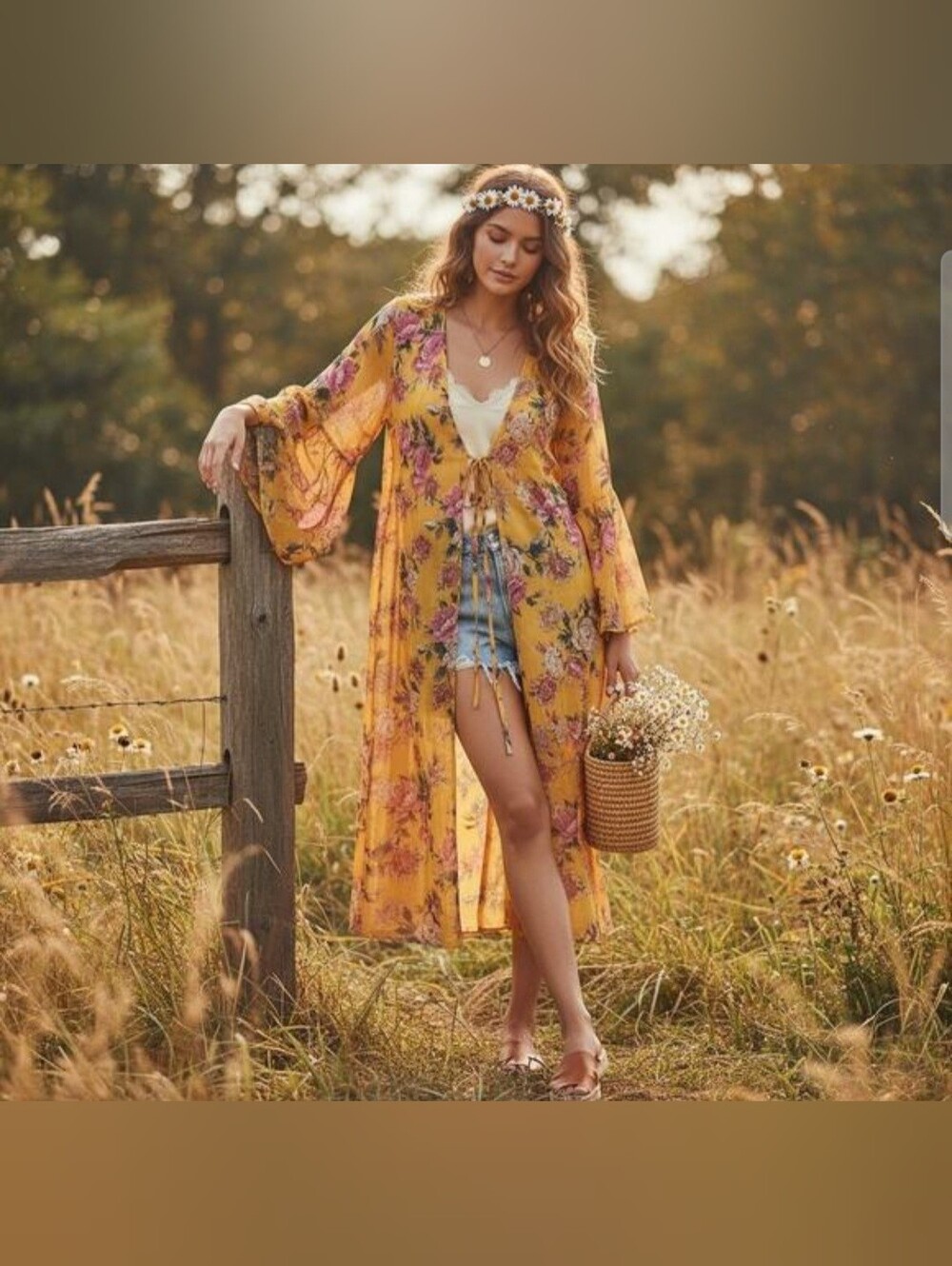 Band of Gypsies Yellow Floral Duster Cardigan Kimono NWT Sz Small